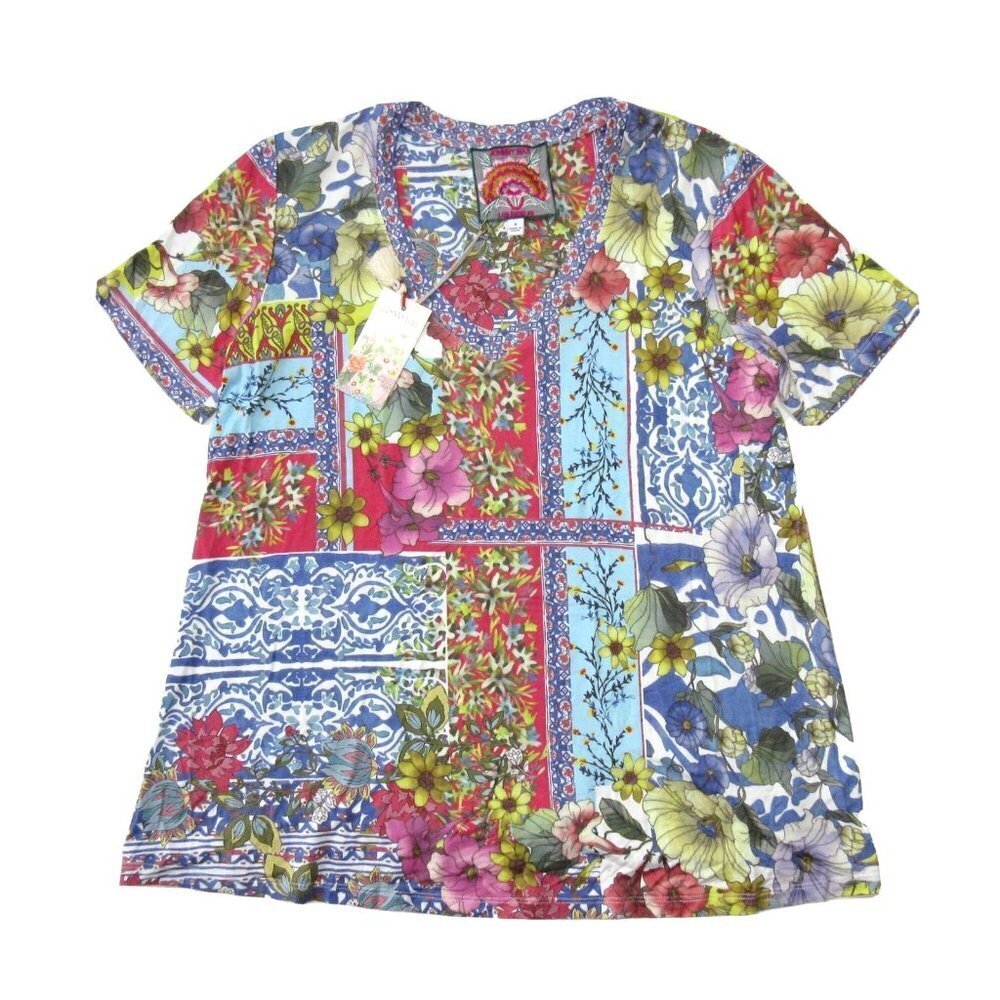 NWT Johnny Was Midsummer Favorite S/S V-Neck Swing Tee Jersey T-Shirt Top S $108